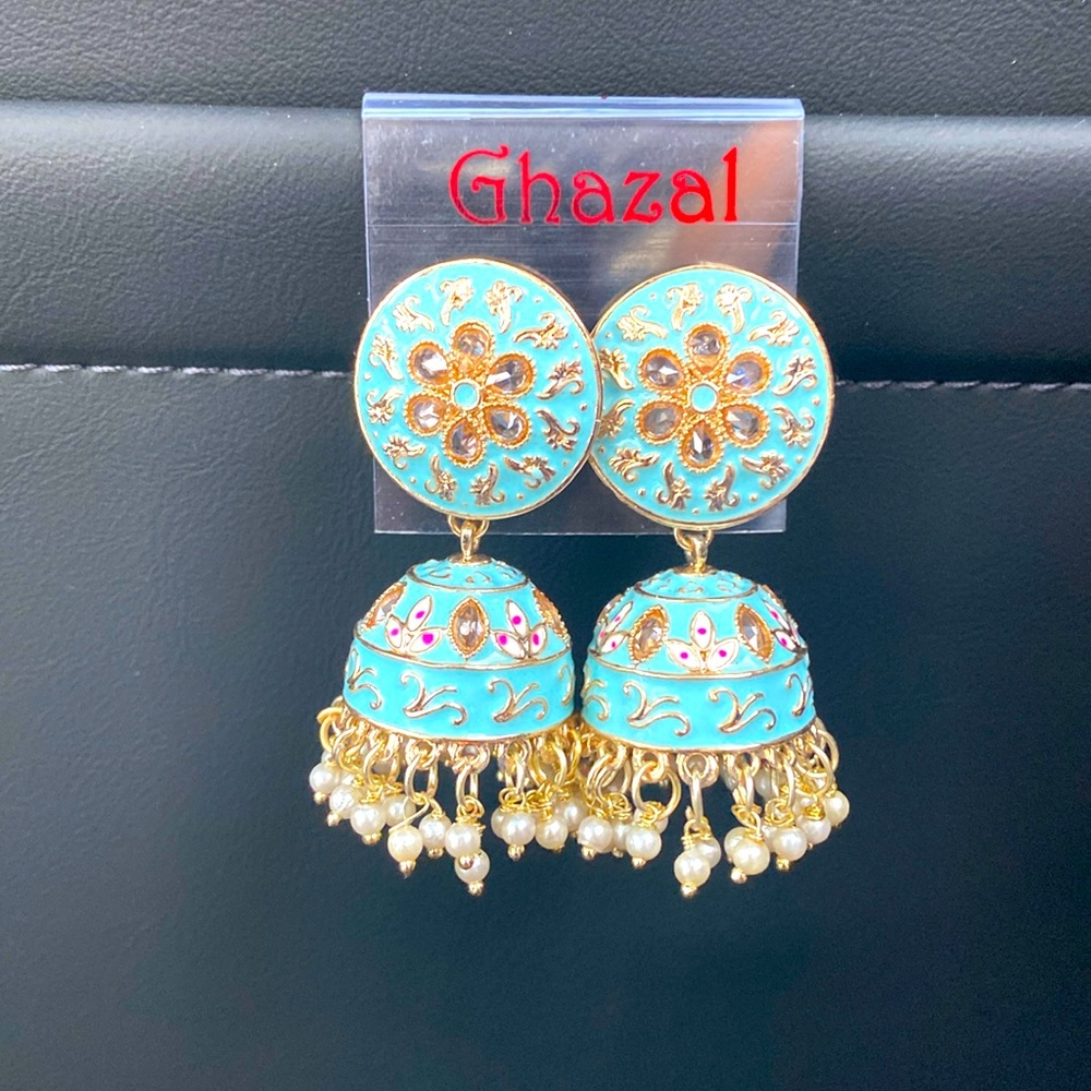 Enamel lined earrings- very pretty-light blue